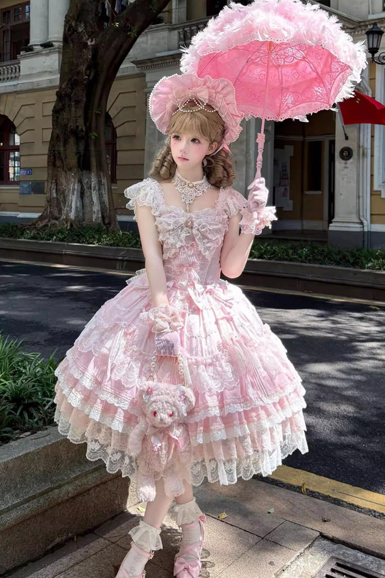 Sweet Lolita Dress - Moonlit Sakura Ode, Pink, Ruffled, Layered, Bow Detail - additional product view 6