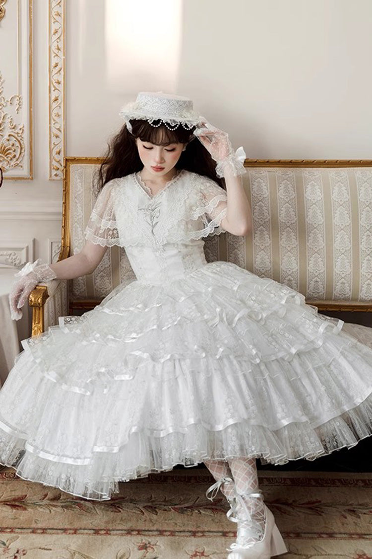Sweet Lolita Dress - Morning Dew Lily, White, Ruffled, Embroidered, Layered - additional product view 7