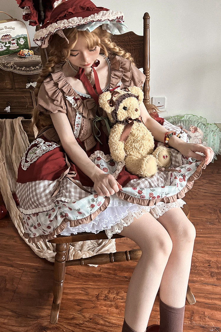 Sweet Lolita Dress - Multi-color Cherry Print, Multi-Color, Ruffled, Printed, Embroidered - additional product view 7