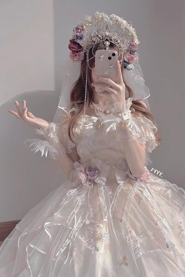 Sweet Lolita Dress - Multi-layer Hanayome Bowknot, Ivory, Bow Detail - additional product view 5