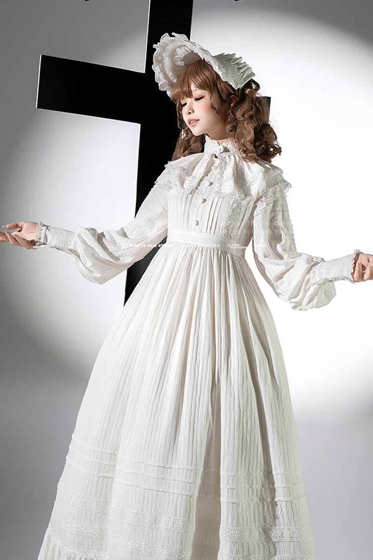 Sweet Lolita Dress - Quiet Place, White, Ruffled, Embroidered, Long Sleeves - additional product view 11