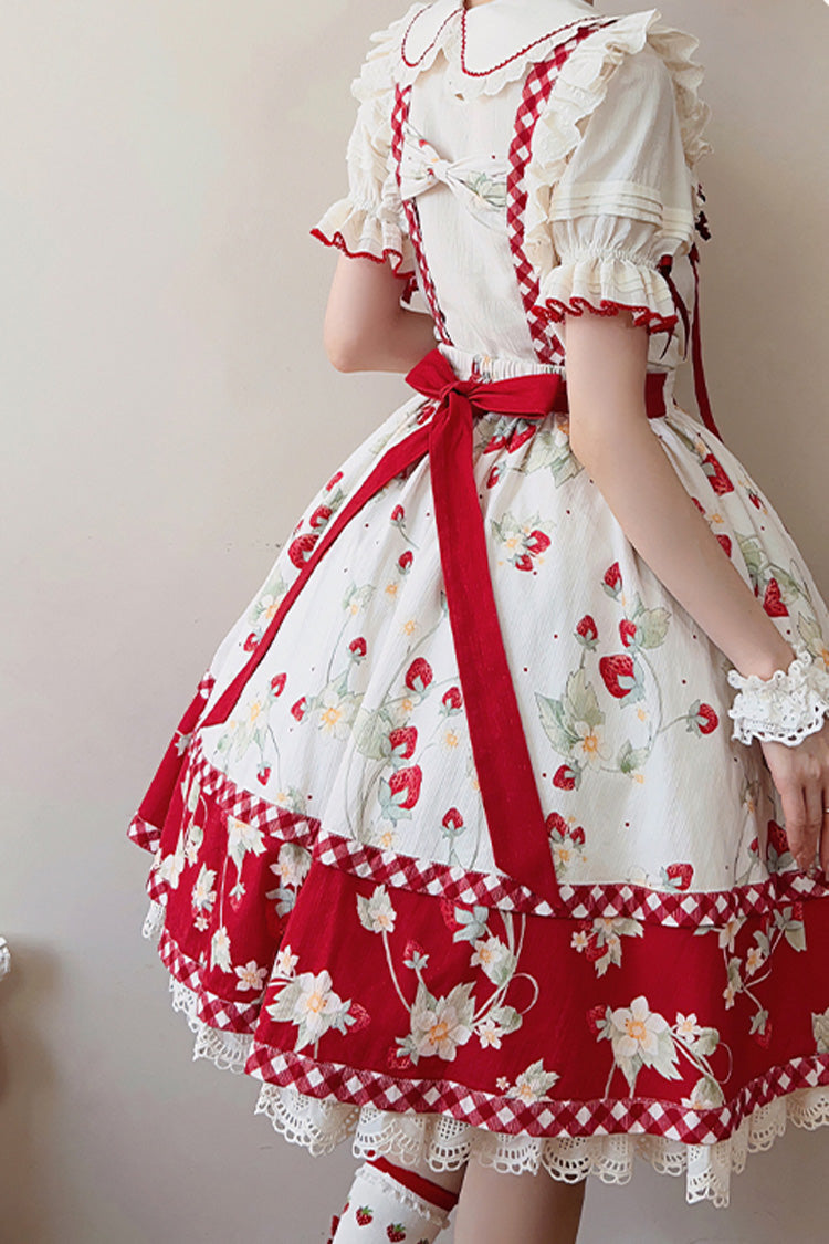 Sweet Lolita Dress - Red/white Strawberry Orchard, 2 Colors, Detachable Detail, Ruffled - additional product view 6