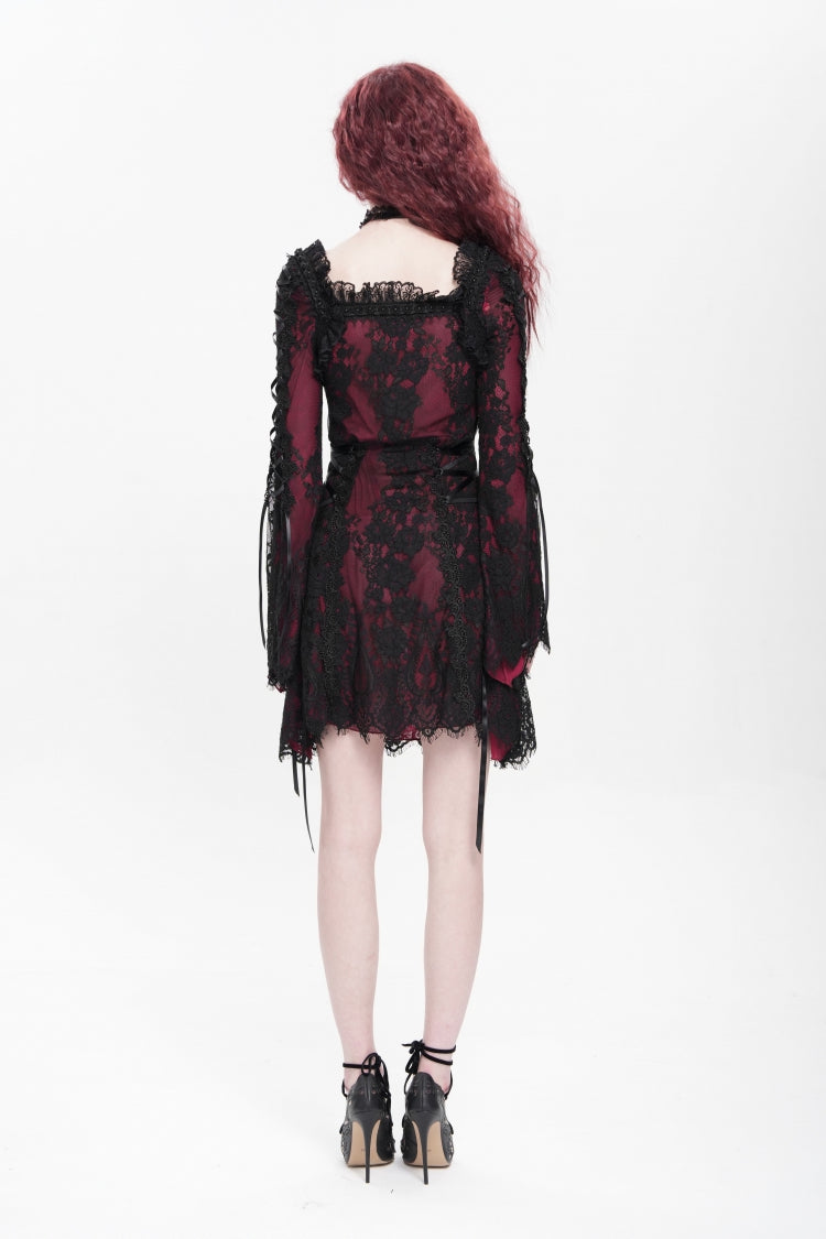 Sweet Lolita Dress - Square Collar Floral Embroidery, Red, Square Collar, Women's Style - additional product view 12