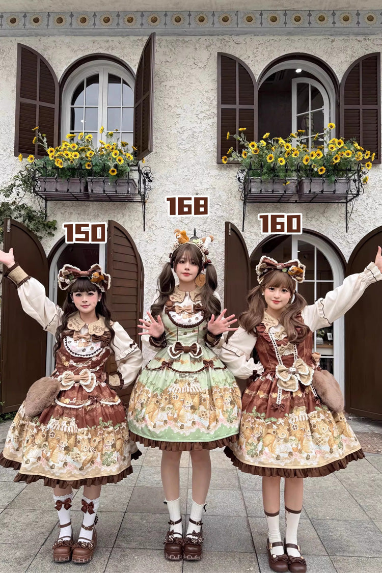 Sweet Lolita Dress - Squirrel Chocolate Shop, Brown, Bow Detail, Ruffled, Printed - additional product view 6
