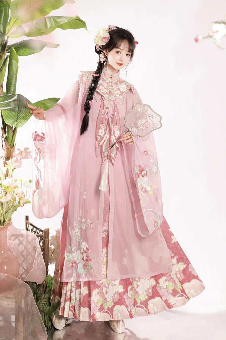 Sweet Lolita Dress - Stand Collar Ming-style, Pink, Stand Collar, Chinese-Inspired Style - additional product view 4