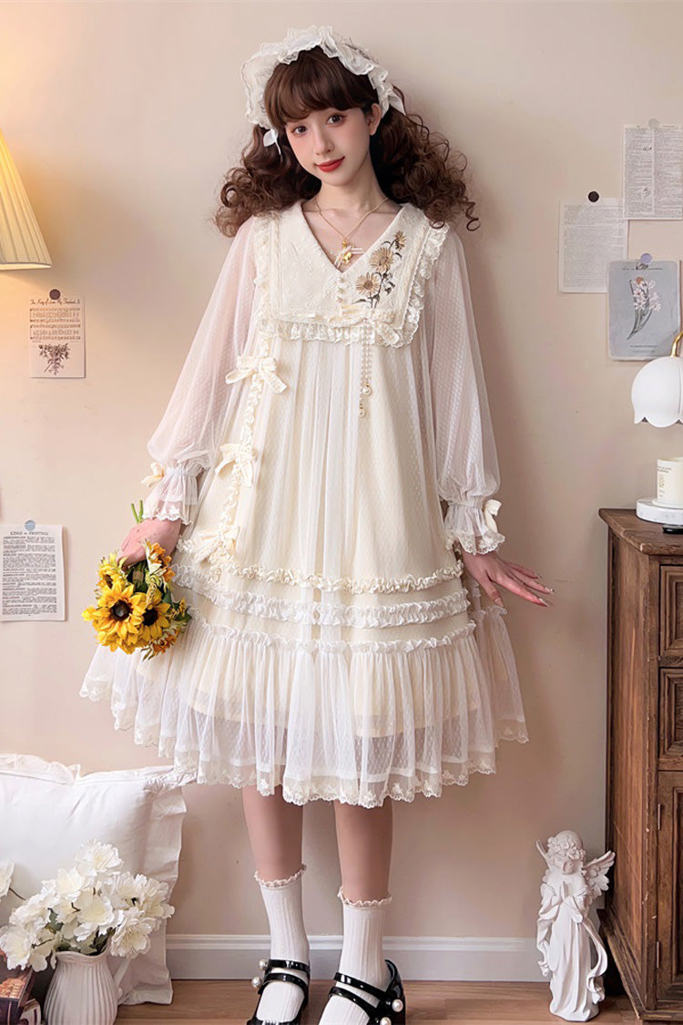 Sweet Lolita Dress - Sunflower Diary, Ivory, Lace Trim, Ruffled, Embroidered - additional product view 13