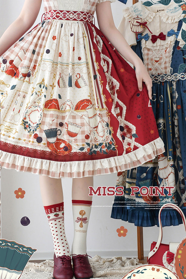 Sweet Lolita Dress - Tea Party, Red, Printed, Bow Detail, Lace Trim - additional product view 9