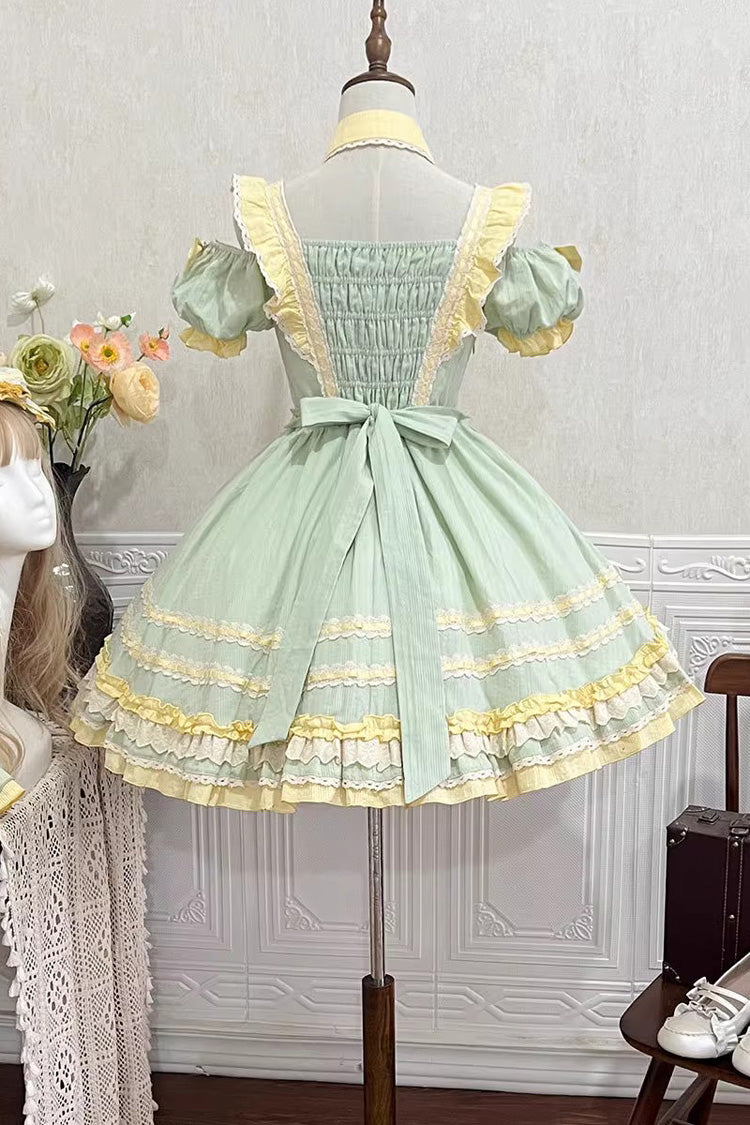 Sweet Lolita Dress - Tulip Print Ruffle Bowknot, Green, Printed, Bow Detail, Ruffled - additional product view 8