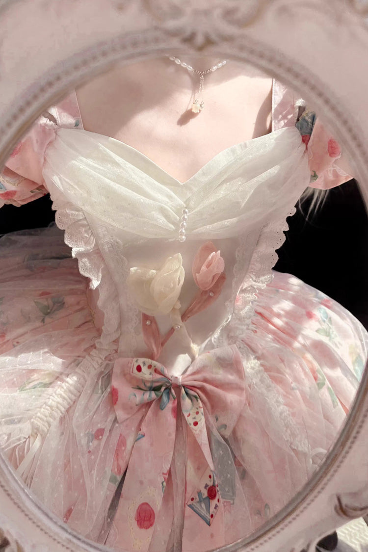 Sweet Lolita Dress - Tulip's Letter, Pink, Ruffled, Printed, Bow Detail - additional product view 5