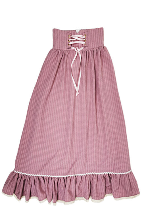 Sweet Lolita Dress - Vintage Palace Style, Pink, Striped, High Waist, Ruffled - additional product view 4