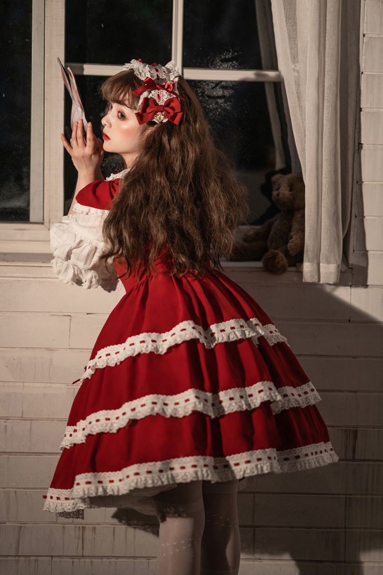 Sweet Lolita JSK - Antique Dolls Triple-layered, Red, Bow Detail - additional product view 8
