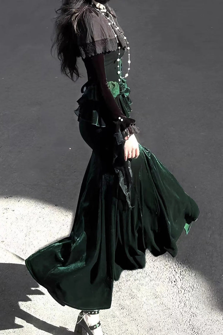 Sweet Lolita JSK - Dark Forest, Green, Fishtail Silhouette, Ruffled, Embroidered - additional product view 8