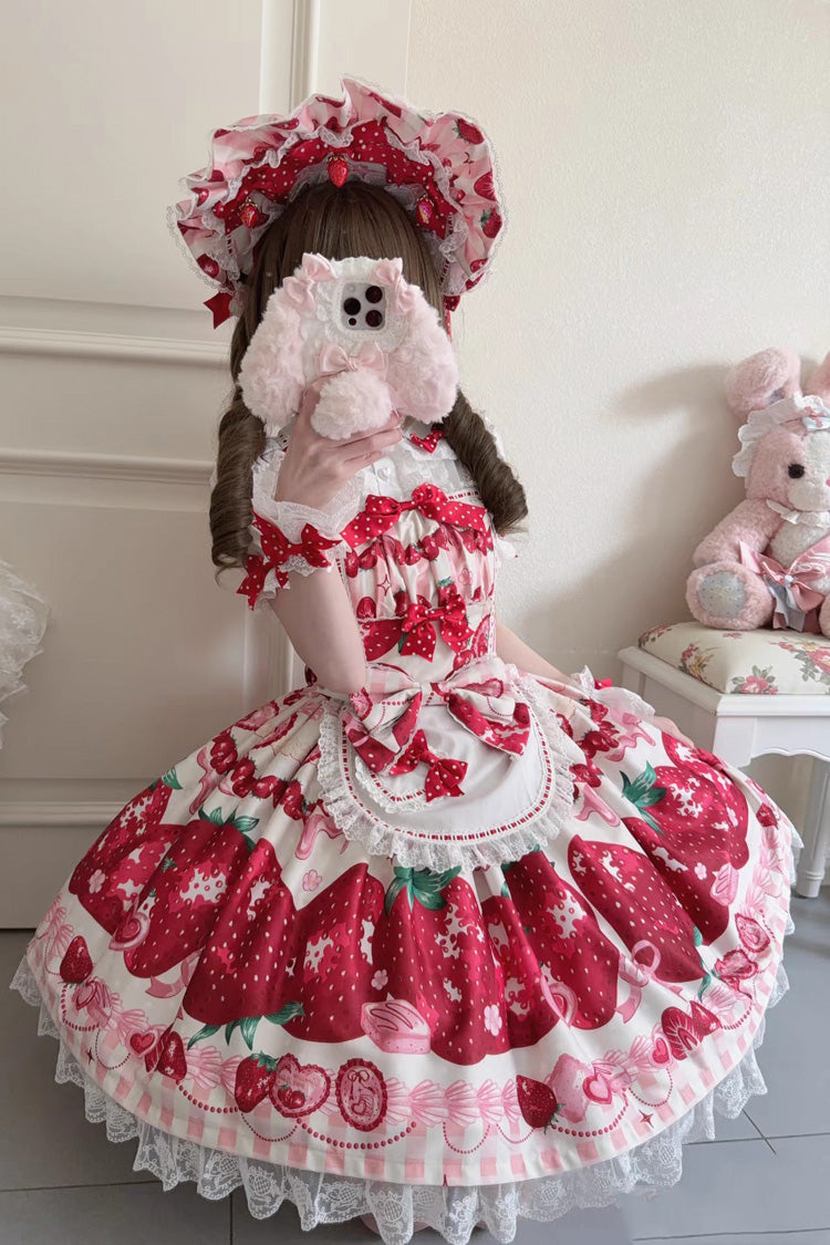 Sweet Lolita JSK - Dream To Strawberry, 4 Colors, Bow Detail, Lace Trim, Ruffled - additional product view 12