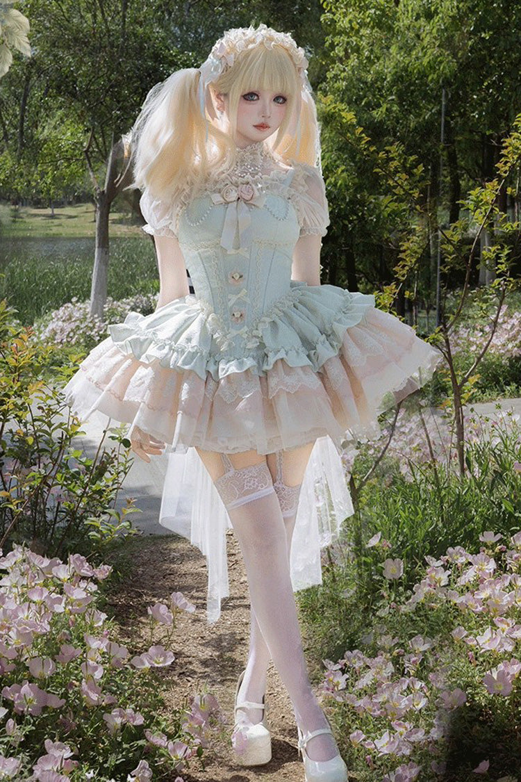 Sweet Lolita JSK - Fleeting Light And Shallow Dream, Green, Ruffled, Layered - additional product view 6