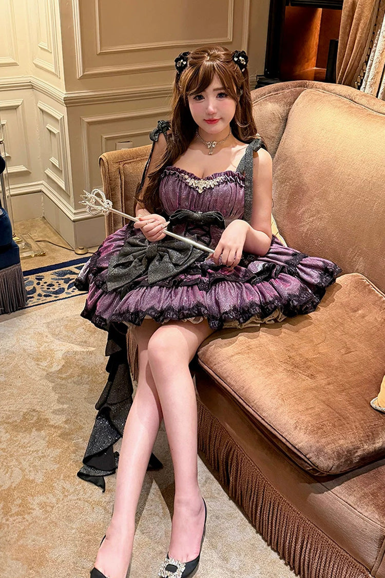 Sweet Lolita JSK - Galaxy Of Fallen Tears, Purple, Bow Detail, Ruffled, Layered - additional product view 8