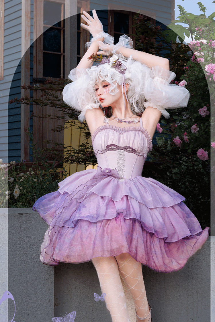 Sweet Lolita JSK - Gradient The Forty-fourth Sunset, Purple, Layered, Bow Detail, Ruffled - additional product view 5