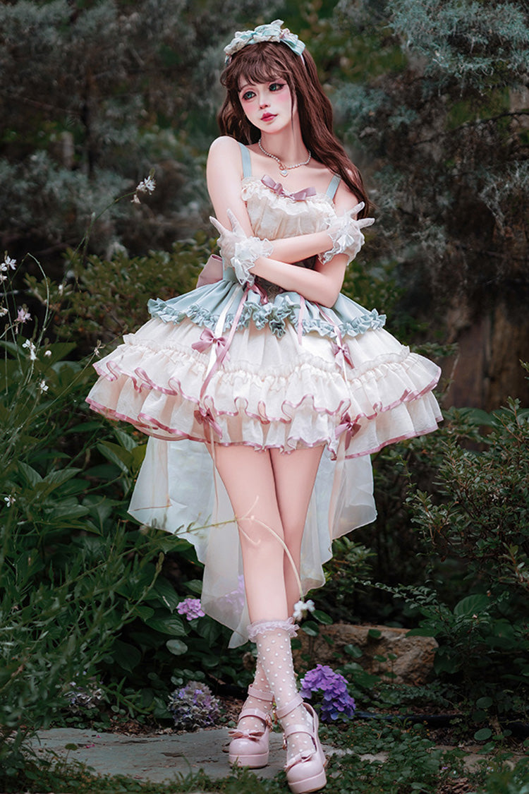 Sweet Lolita JSK - Light Green/ivory Dance Of Time, 2 Colors, Layered, Lace-Up - additional product view 4