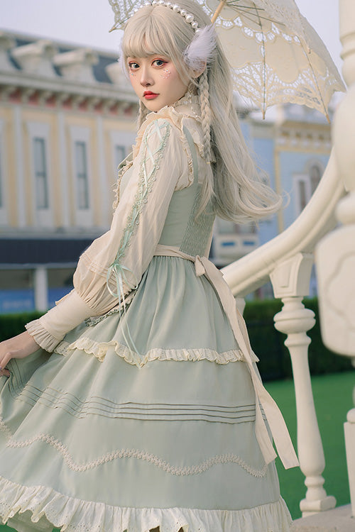 Sweet Lolita JSK - Light Green Japanese Country, Green, Ruffled, Bow Detail - additional product view 6