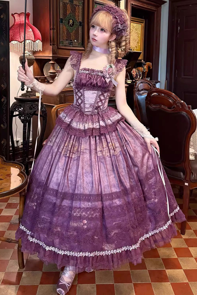 Sweet Lolita JSK - Mist-shrouded Vineyard, Purple, Lace-Up, Bow Detail, Lace Trim - additional product view 5