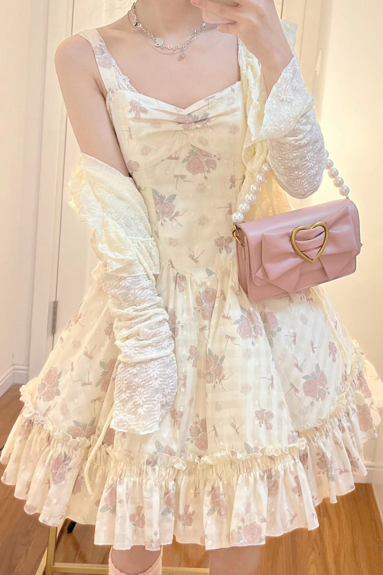 Sweet Lolita JSK - Oblique Shoulder Print, Pink, Lace Trim, Ruffled, Printed - additional product view 9