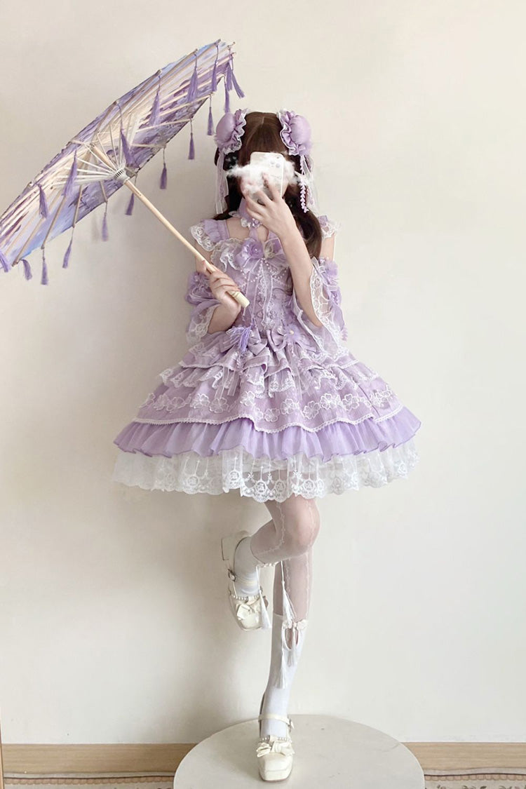 Sweet Lolita JSK - Rain Of Peaches, Purple, Chinese-Inspired Style, Bow Detail, Lace Trim - additional product view 7
