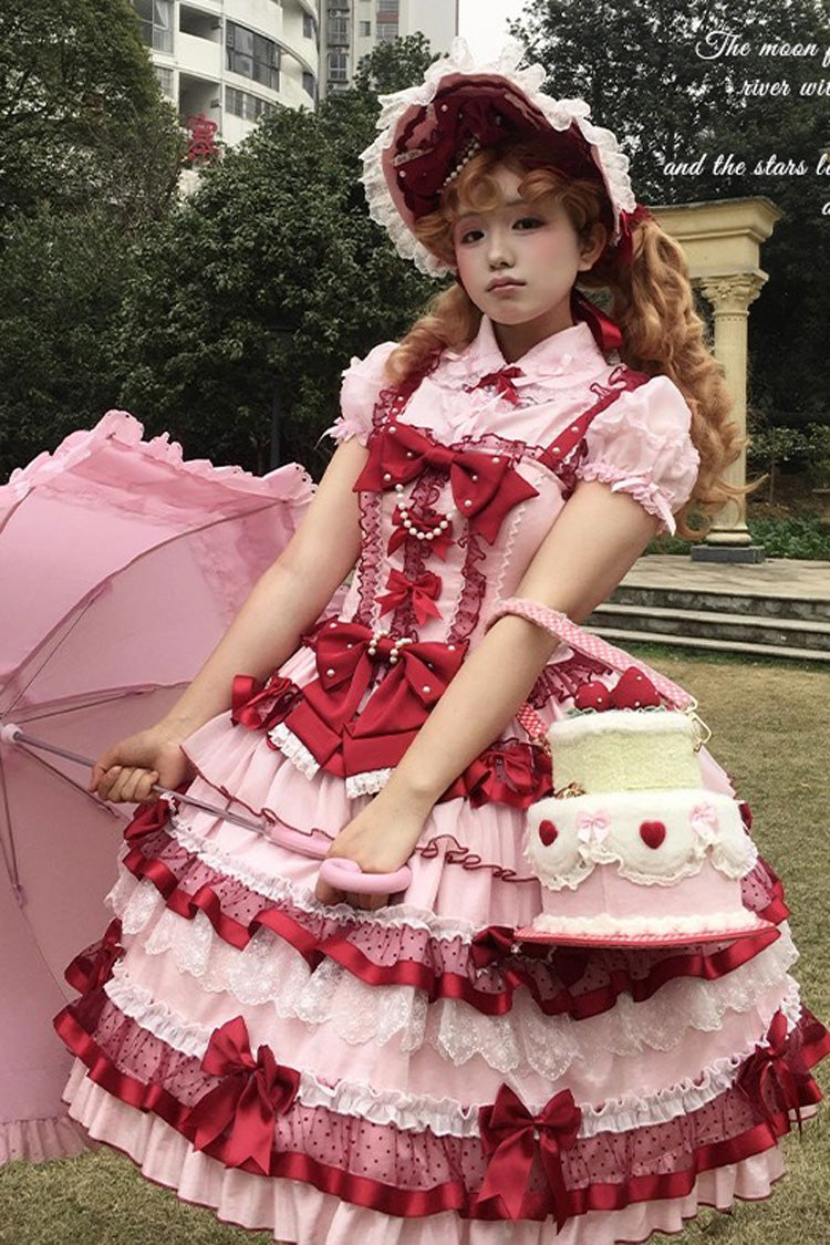 Sweet Lolita JSK - Ribbon Berries, Red, Ruffled, Layered, Bow Detail - additional product view 14