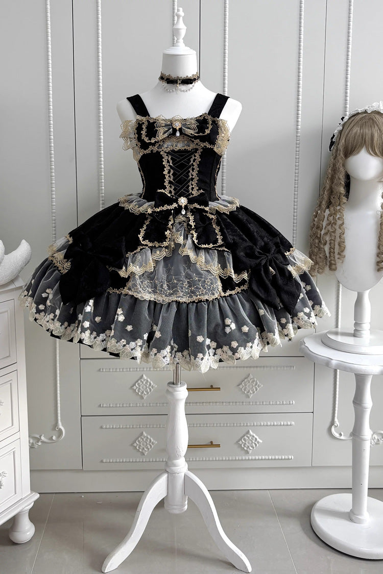 Sweet Lolita JSK - Ruffled Foil-stamped Embroidered, 4 Colors, Lace Trim, Bow Detail - additional product view 11