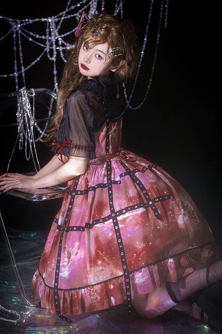 Sweet Lolita JSK - Ruffled Strawberry Print, Red, Printed - Kawaii Layering Dress - additional product view 3