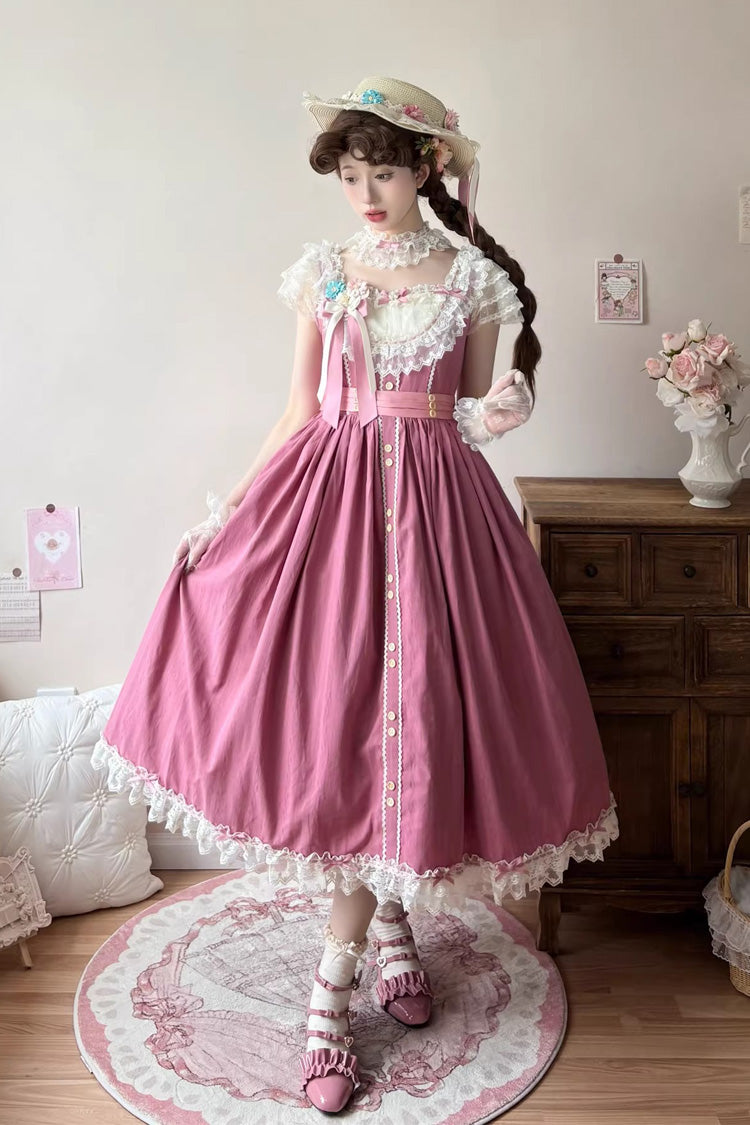 Sweet Lolita JSK - Sakura’s Spring Resonance, Red, Long Version, Long Length, Ruffled - additional product view 5