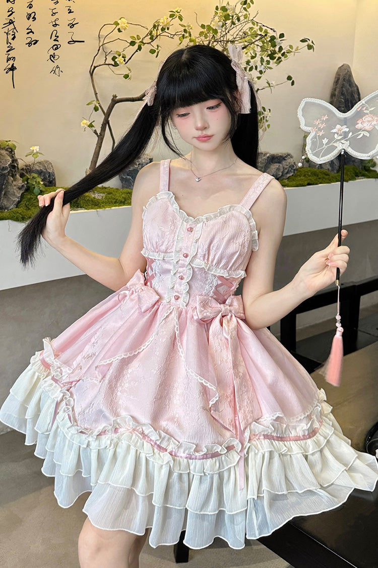 Sweet Lolita JSK - Spring Flower Notes, Pink, Layered, Bow Detail, Lace Trim - additional product view 9
