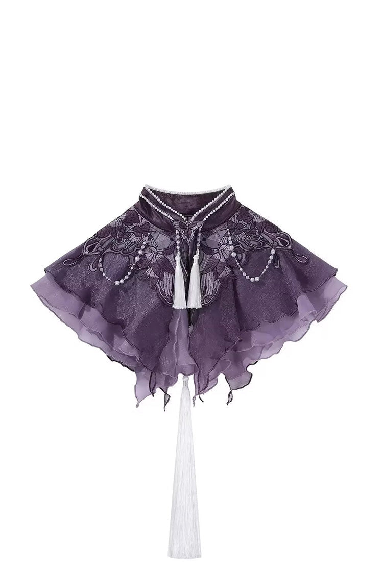 Sweet Lolita JSK - Stand Collar Embroidered, Purple, Detachable Detail, Stand Collar - S Cloud-Collar(Only) / M Cloud-Collar(Only) / L Cloud-Collar(Only) option