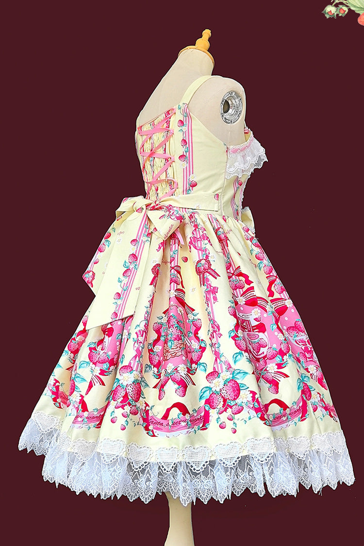 Sweet Lolita JSK - Strawberry Chef, 4 Colors, Printed, Bow Detail, Lace Trim - additional product view 20