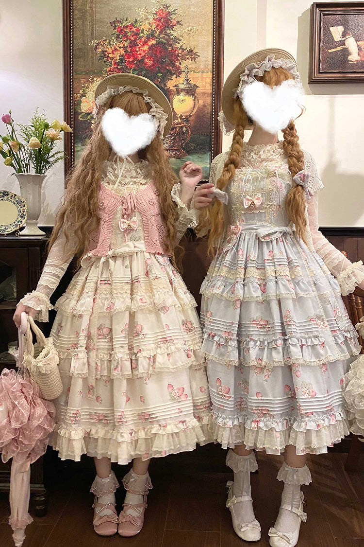Sweet Lolita JSK - Strawberry Garden, 2 Colors, Ruffled, Printed, Layered - additional product view 10