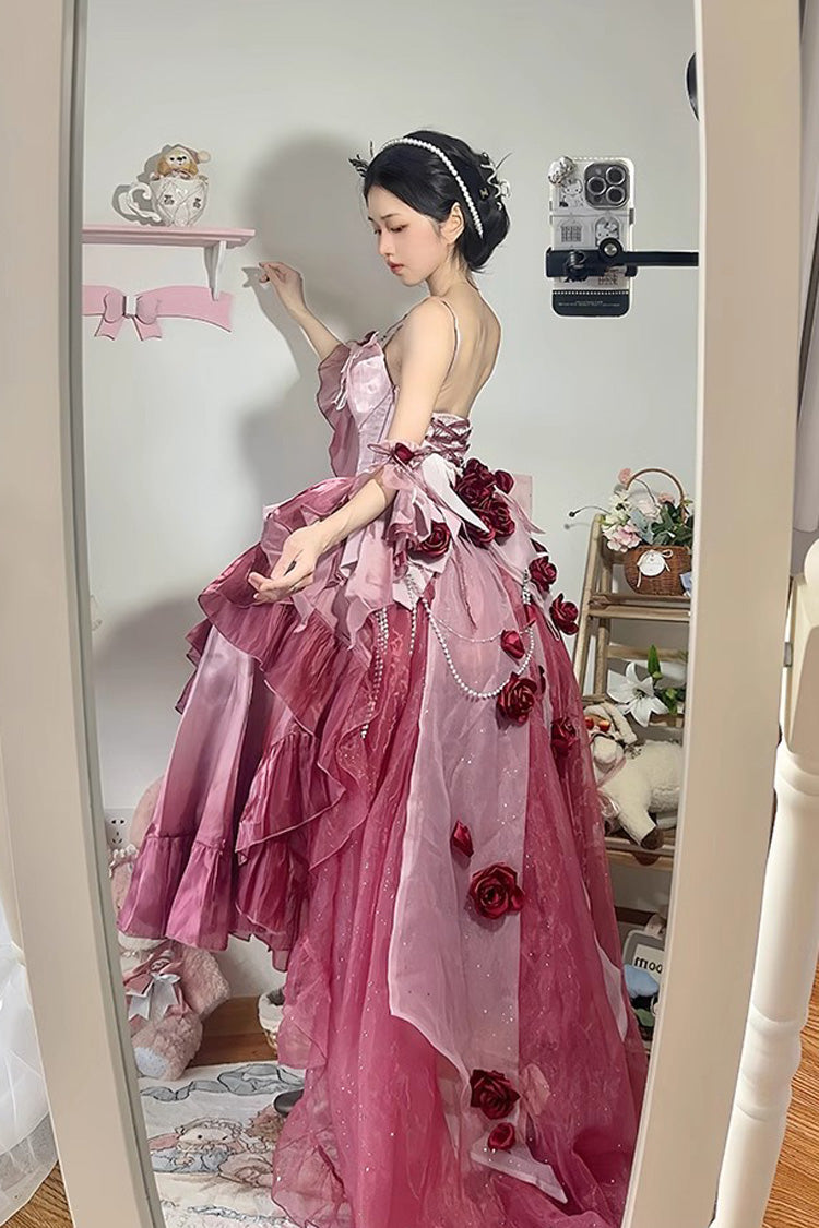 Sweet Lolita JSK - Swan Wonderland, Red, High-Low Hem, Bow Detail, Lace Trim - additional product view 6