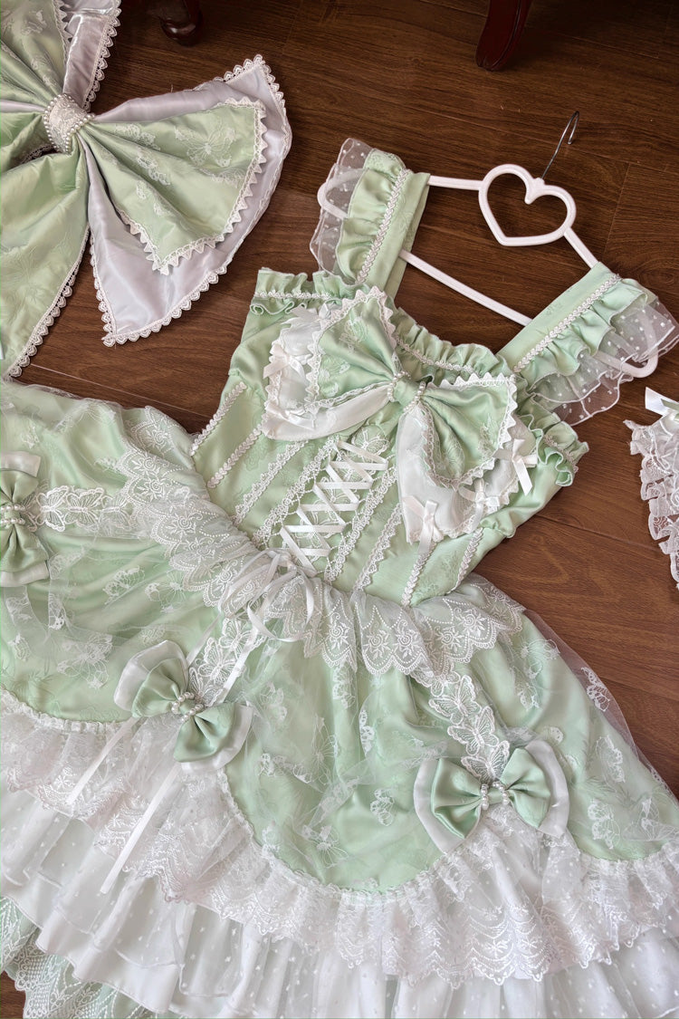 Sweet Lolita JSK - Triple-layered Ruffle Embroidery, Green, Plus Size, Ruffled - additional product view 9