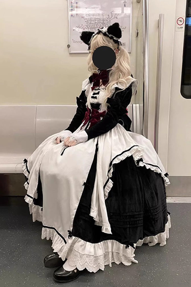 Sweet Lolita JSK - White/black Apron Maid, 2 Colors, Ruffled, Gothic Style - additional product view 5