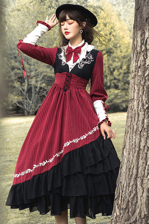 Sweet Lolita OP Dress - Chest, Red, Classic Style, Embroidered - additional product view 3