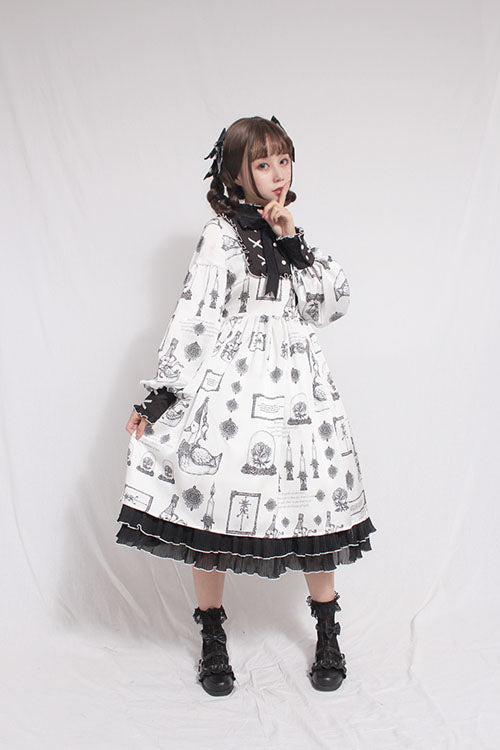 Sweet Lolita OP Dress - Christian Pious Duck Print, White, Bow Detail, Printed - additional product view 3