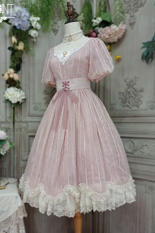 Sweet Lolita OP Dress - Elegant Vintage Square Collar, Pink, Square Collar, Classic Style - additional product view 6