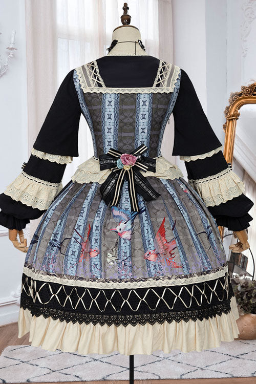 Sweet Lolita OP Dress - Multi-color Finches In The, Multi-Color, Classic Style, Ruffled - additional product view 6