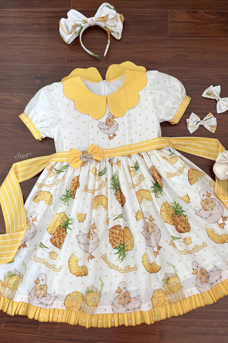 Sweet Lolita OP Dress - White/yellow, 2 Colors, Printed, Bow Detail - additional product view 4