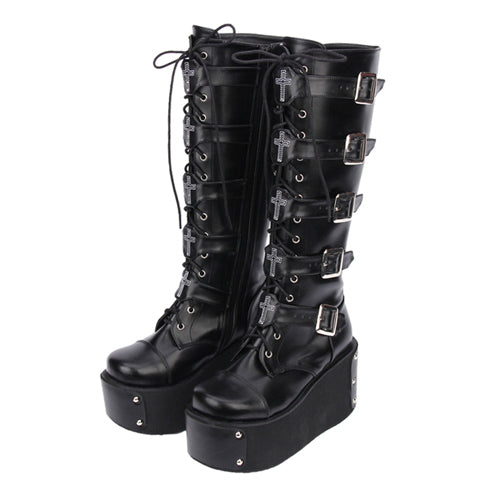 Sweet Lolita Platform Boots - Cross Adornment High Platform, Black, Cross Detail - additional product view 2