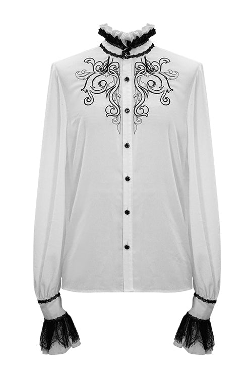 Victorian Lolita Blouse - Chiffon, White, Men's Style, Gothic Style, Lace Trim - additional product view 5