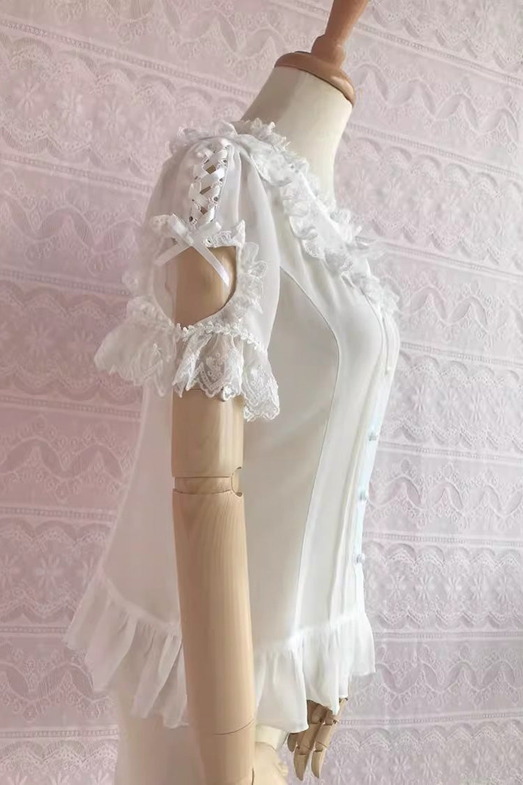 Victorian Lolita Blouse - Round Collar Puff Chiffon, 2 Colors, Puff Sleeves, Lace Trim - additional product view 6