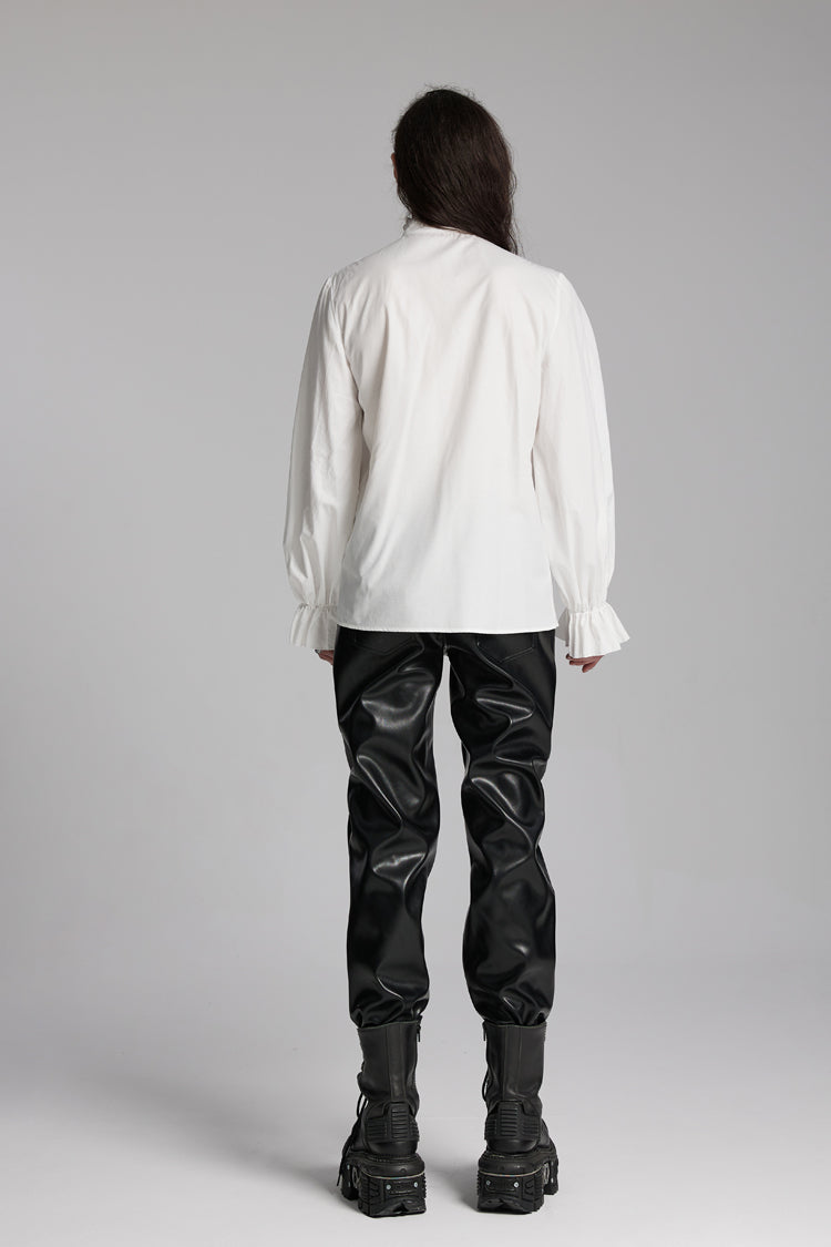 Victorian Lolita Blouse - Stand Collar Beast Buckle, White, Buckle Detail, Stand Collar - additional product view 7