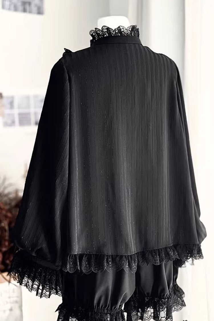 Black Stand Collar Long Short Sleeves Printed Ruffled Lace Gothic Ouji Lolita Set 2 Versions