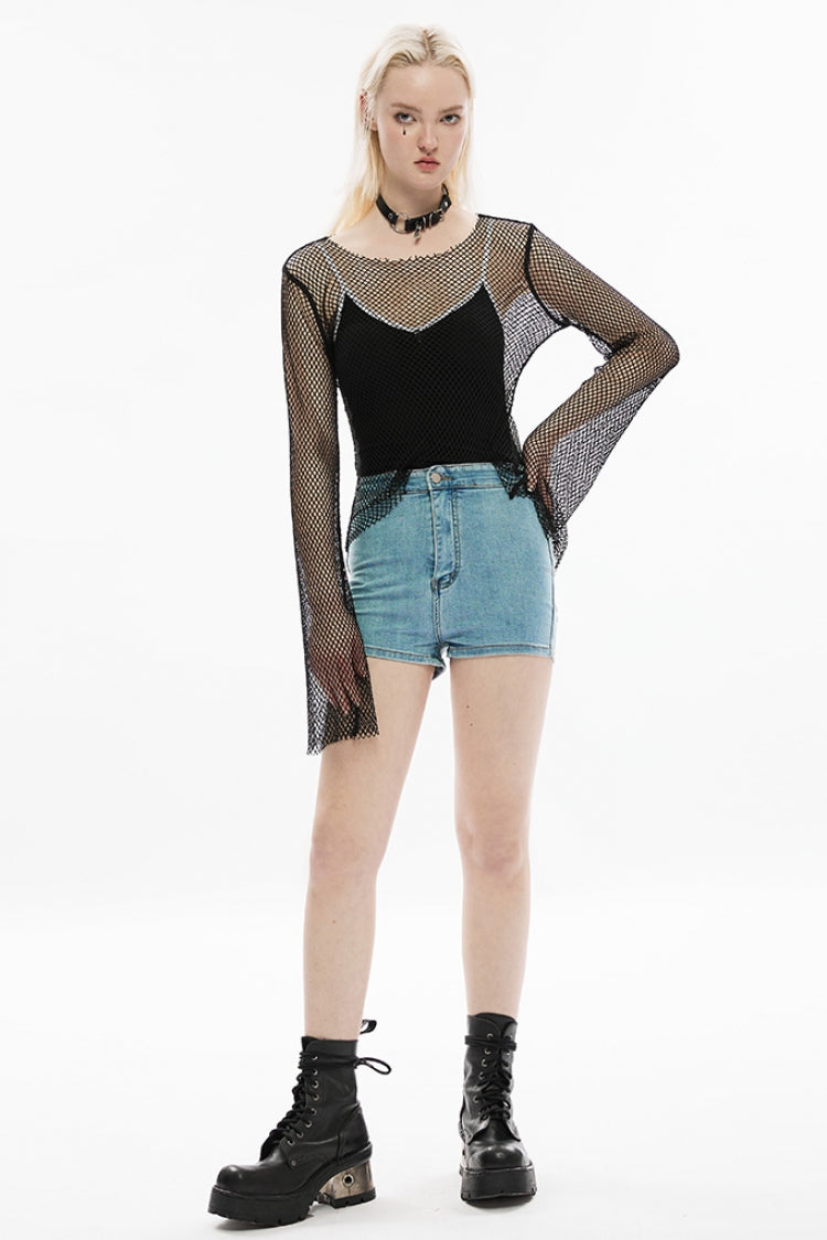 Black Stitching Skull Decorative Buckle Women's Punk T-Shirt