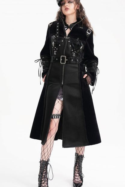 Black Women's Buckle-up Studs Eyelets Gothic Coat