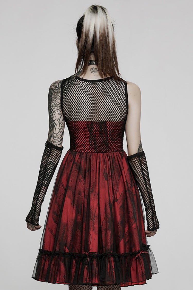Black/Red Sleeveless Multi-layer Stitching Mesh Women's Gothic Elegant Lolita Dress