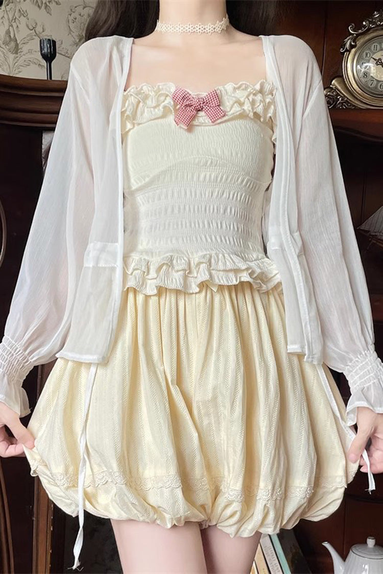Light Yellow High Waisted Bowknot Sweet Lolita Leggings